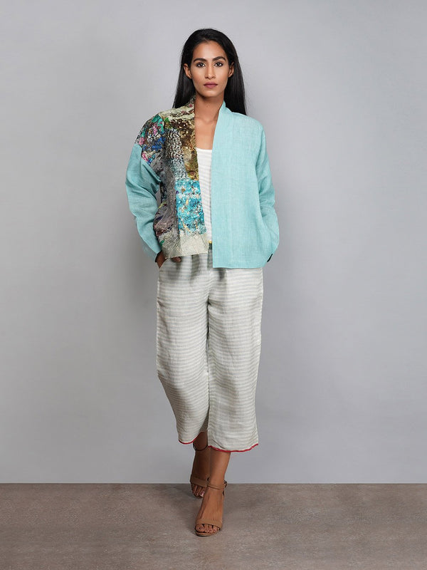 Yavi   I   Half N Half Patchworked Jacket With Woven Line Top And Pant - Shop Cult Modern