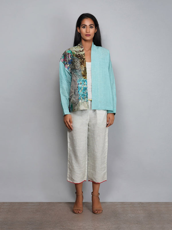 Yavi   I   Half N Half Patchworked Jacket With Woven Line Top And Pant - Shop Cult Modern