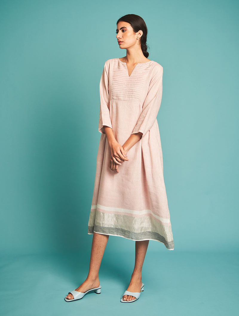 Manan   I   Ren Pintucked Linen Dress - Blush  Border Collection - Shop Cult Modern