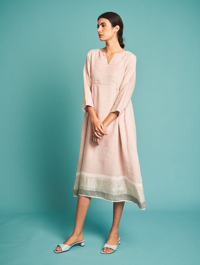Shop Pink Linen Pintucked Dress by Manan | Shop Cult Modern Shop Pink Linen Pintucked Dress by Manan | Shop Cult Modern