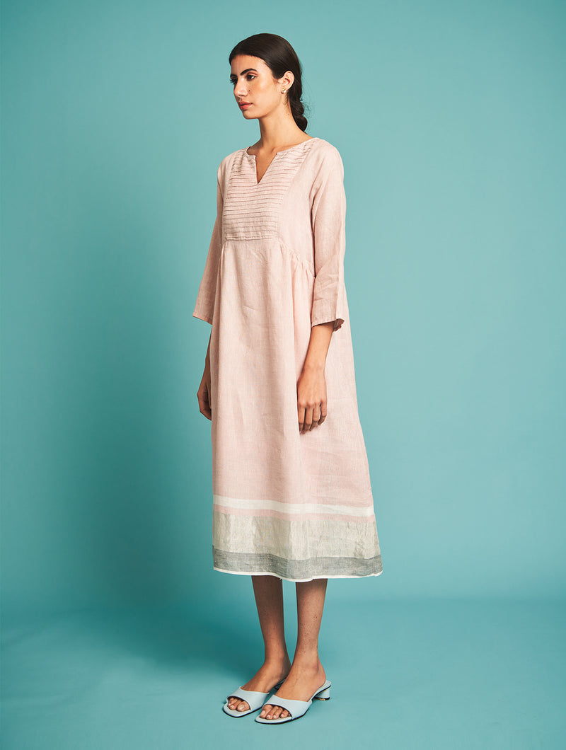 Manan   I   Ren Pintucked Linen Dress - Blush  Border Collection - Shop Cult Modern