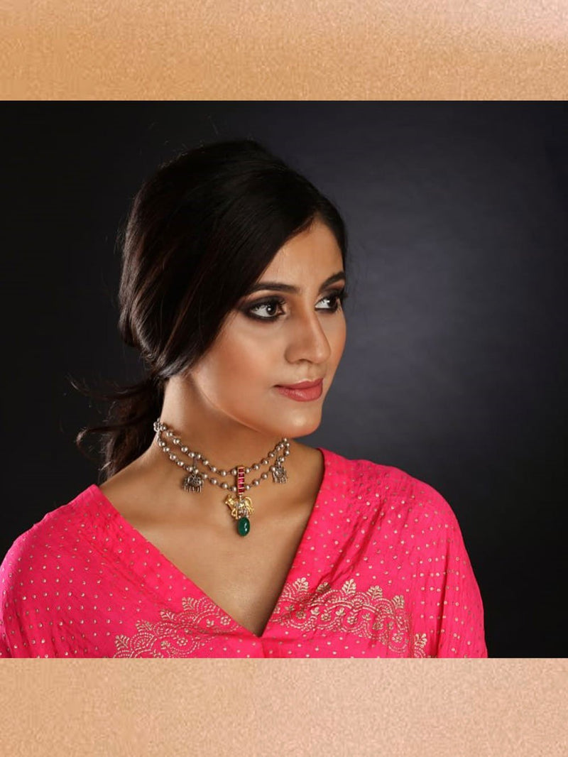 Sheetal Zaveri-Shami Choker Silver Handcrafted D - Shop Cult Modern
