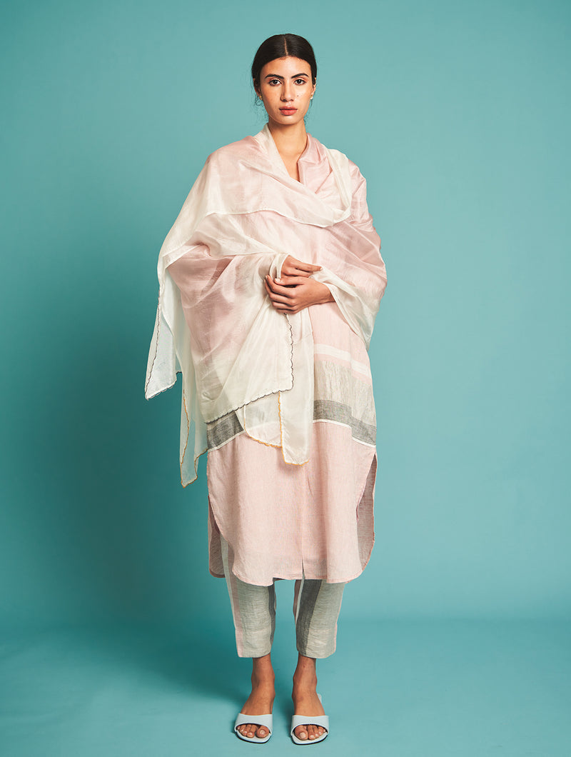 Manan   I   Nia Striped Linen Kurta - Blush  Border Collection - Shop Cult Modern