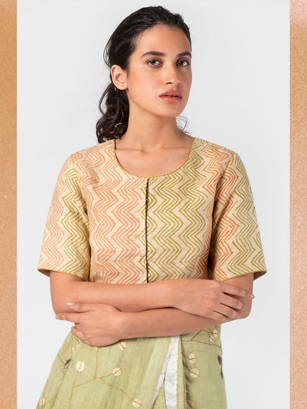 Anavila  I   tan-and-celery-leheriya-blouse - Shop Cult Modern