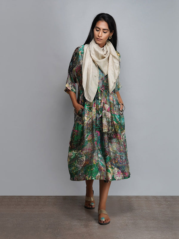 Yavi   I   Silk Printed Dress With Petal Dyed Scarf - Shop Cult Modern