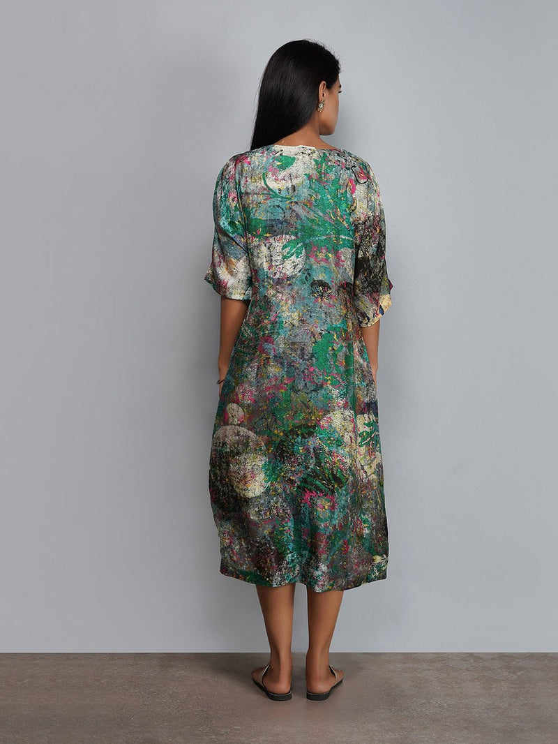 Yavi   I   Silk Printed Dress With Petal Dyed Scarf - Shop Cult Modern