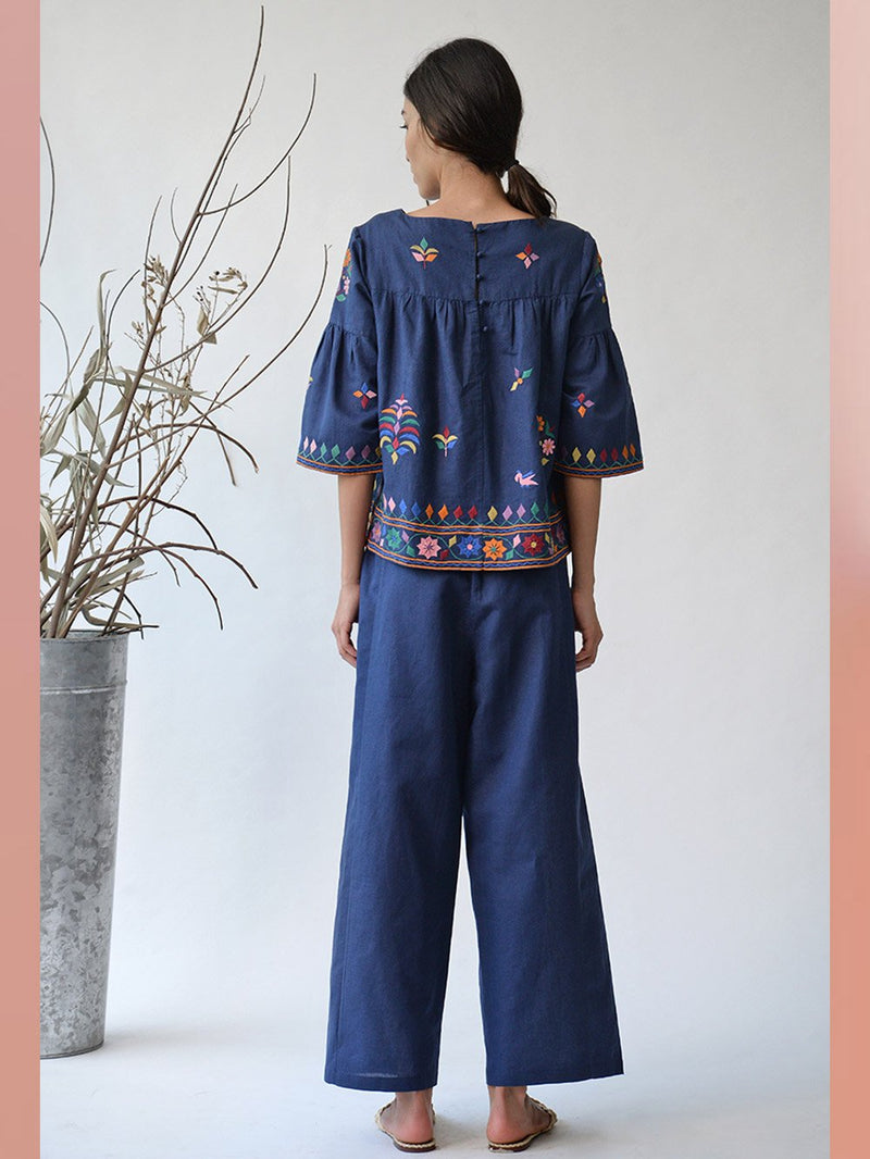 UMBAR by Payal Pratap   I   Top Dholavira    I    An Embroidered Top With Subtle And Special Multicolour Threadwork Inspired From The Kutch Region With Peplum Sleeves And An Easy Fit  I  An All Year Staple For Your Day Wear Wardrobe - Shop Cult Modern