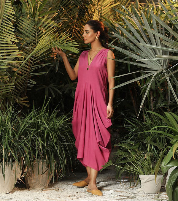 Khara Kapas   -   Unfurling Petal Pink side cowl dress - Another Day in Paradise - Shop Cult Modern