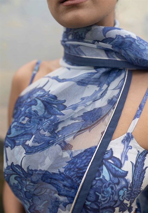 Yam   I   Santorini Bralette BLOUSE  CHANDERI SILK BLUE & WHITE An Indian Summer YAMBL16 - Shop Cult Modern