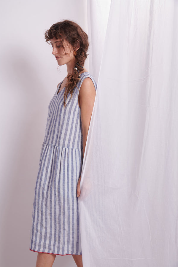 The Plavate I Ranis Will catch up later Dress in Blue stripes Linen Blue Stripe Daily Collection AW22-08 - Shop Cult Modern