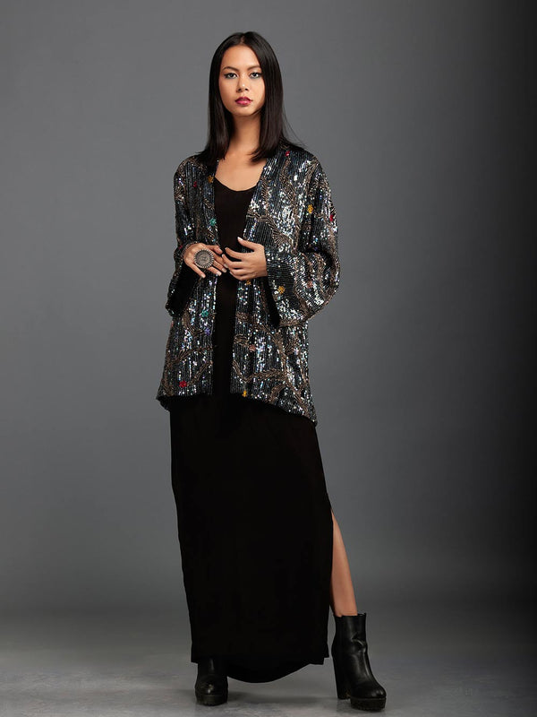 Sanskar by Sonam Dubal - Black Antique Sequins Embroidery Jacket - Shop Cult Modern