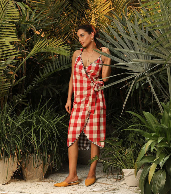 Khara Kapas   -   Cherie Red checkered wrap dress Cherie - Another Day in Paradise - Shop Cult Modern