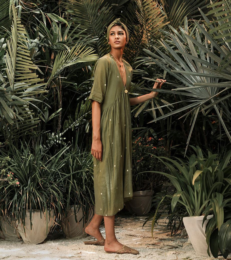 Khara Kapas   -   Dewdrops In The Garden Ruffled Empire Yoke Dress- Sage Green - Another Day in Paradise - Shop Cult Modern