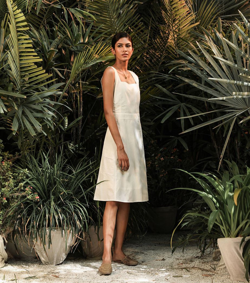 Khara Kapas   -   Ocean Pearl White sleeveless fit & flare dress - Another Day in Paradise - Shop Cult Modern