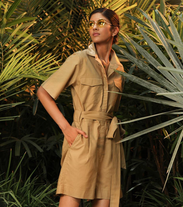 Khara Kapas   -   Playmate Beige safari romper - Another Day in Paradise - Shop Cult Modern