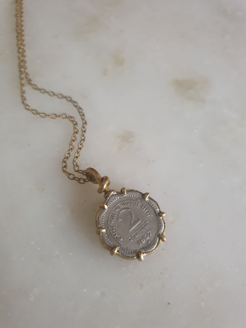 Chicory Chai   I   Coin (2 naye  paisa)  Pendant - short   -  Recycled and Upcycled Brass Jewelry - Shop Cult Modern