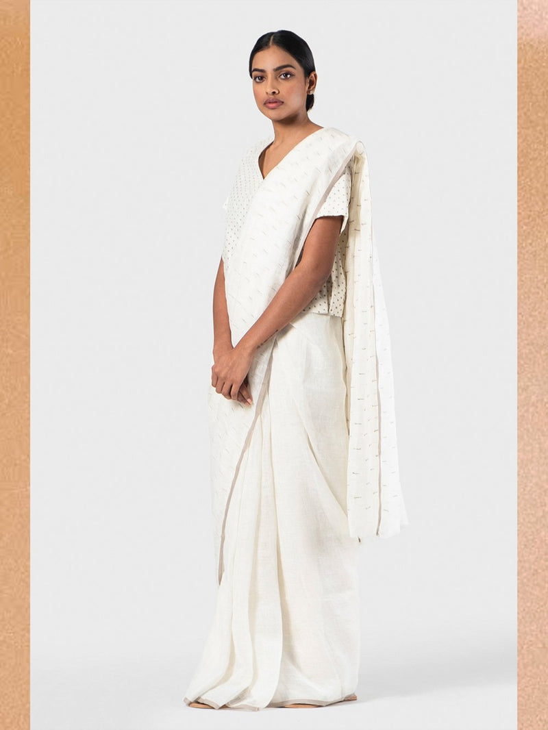 Anavila  I   linen-slub-detail-sari - Shop Cult Modern