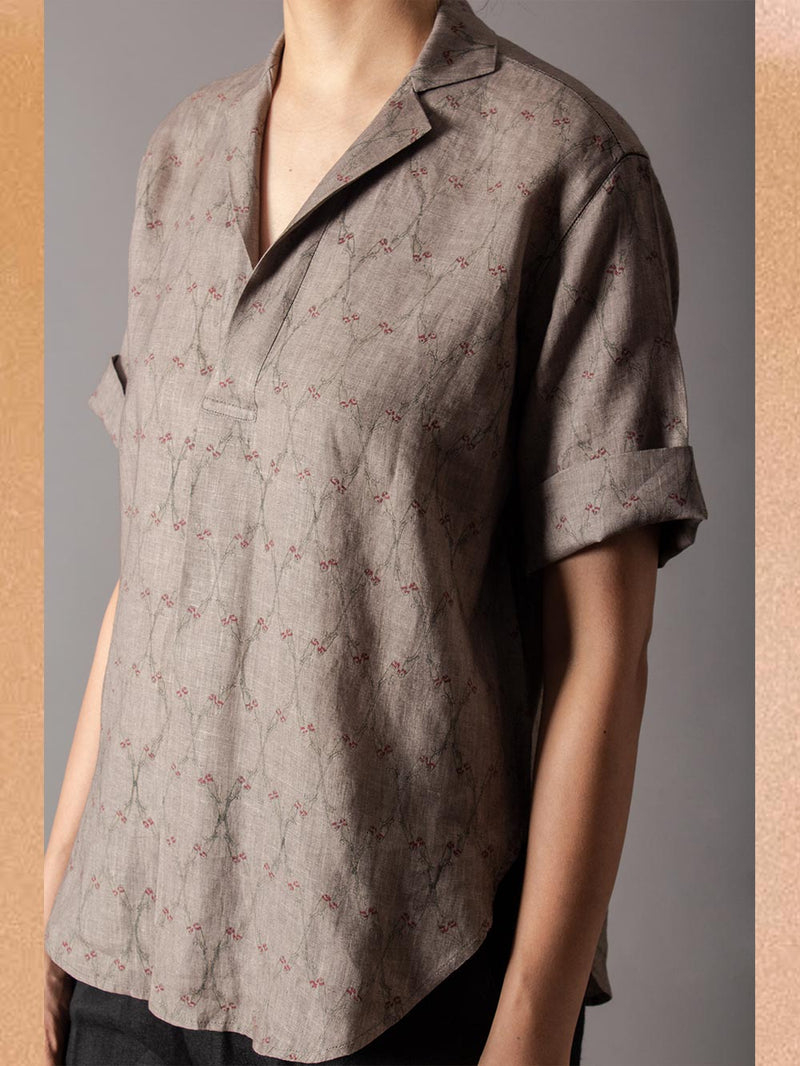 SUKETDHIR   I   SD High Low Bush Shirt | Linen | O Grey Mithoo Jaal - Shop Cult Modern