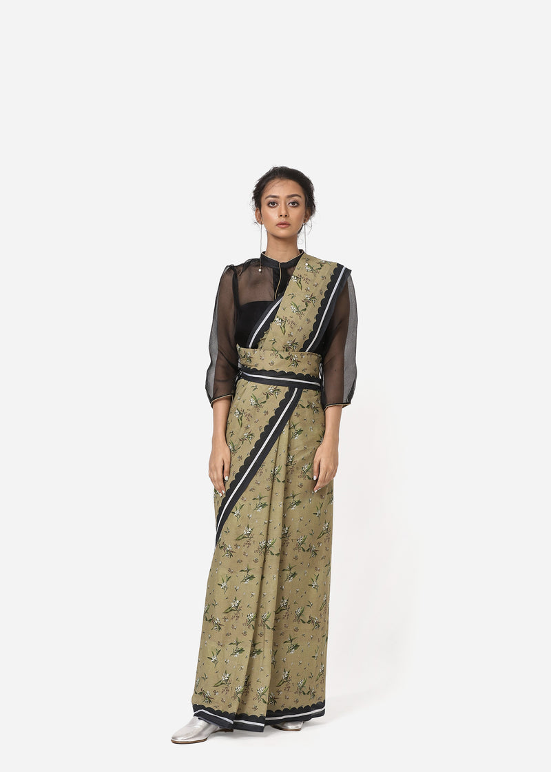 Yam   I   Perakh-Khaki Sari - Shop Cult Modern