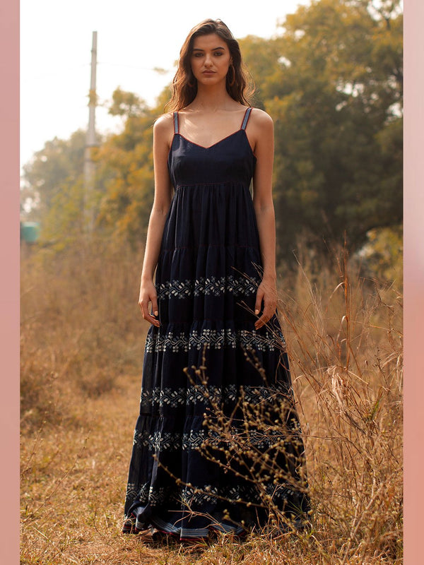 Payal Pratap   -   Dress Dianne  I  Strappy Maxi With Placement Embroidery And Hand Detailing At Neck - Shop Cult Modern