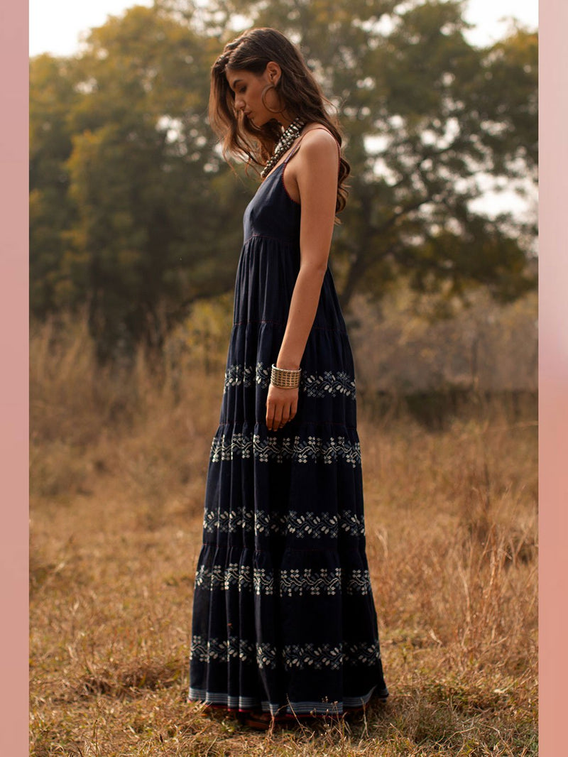 Payal Pratap   -   Dress Dianne  I  Strappy Maxi With Placement Embroidery And Hand Detailing At Neck - Shop Cult Modern