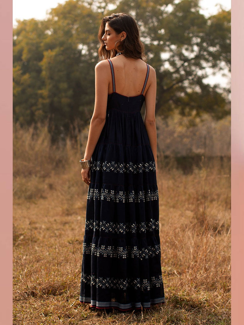Payal Pratap   -   Dress Dianne  I  Strappy Maxi With Placement Embroidery And Hand Detailing At Neck - Shop Cult Modern