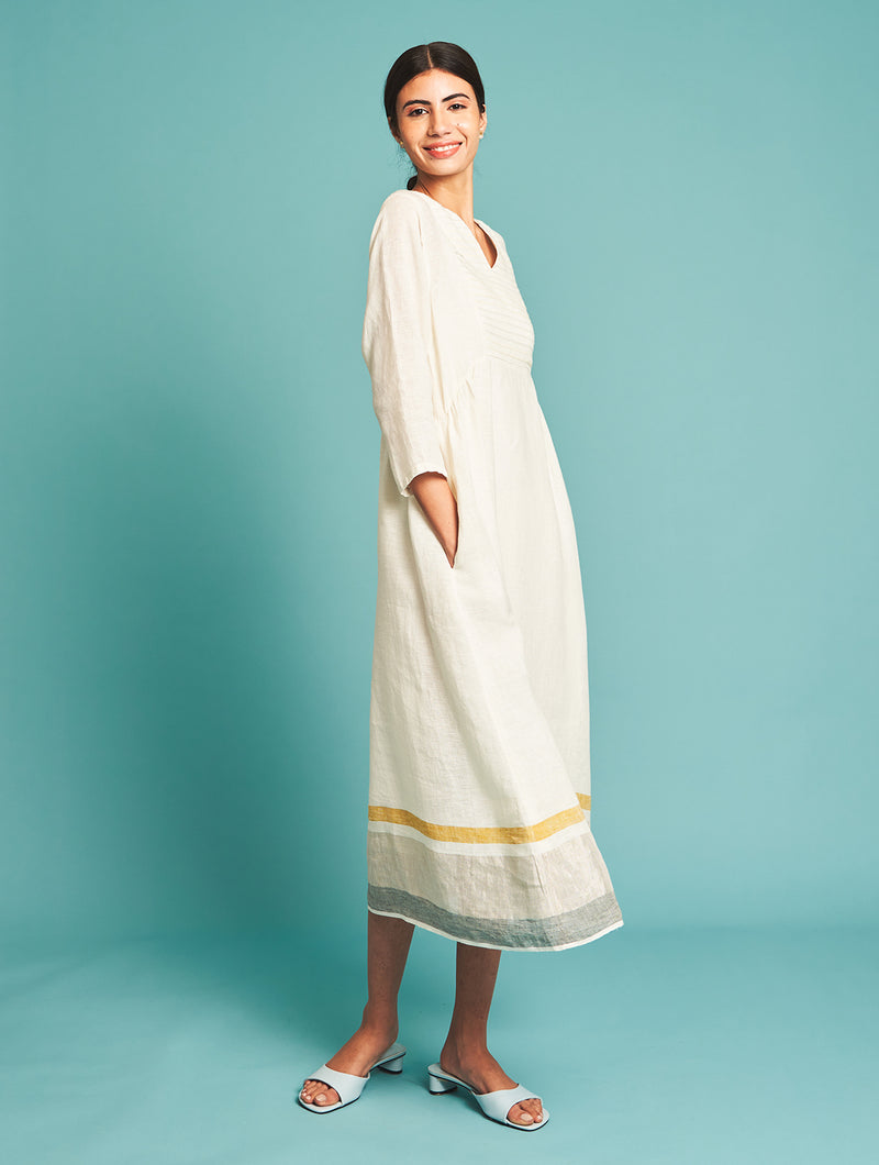 Manan   I   Ren Pintucked Linen Dress - Ivory   Border Collection - Shop Cult Modern