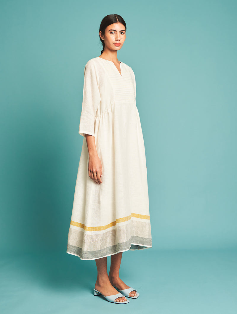 Manan   I   Ren Pintucked Linen Dress - Ivory   Border Collection - Shop Cult Modern