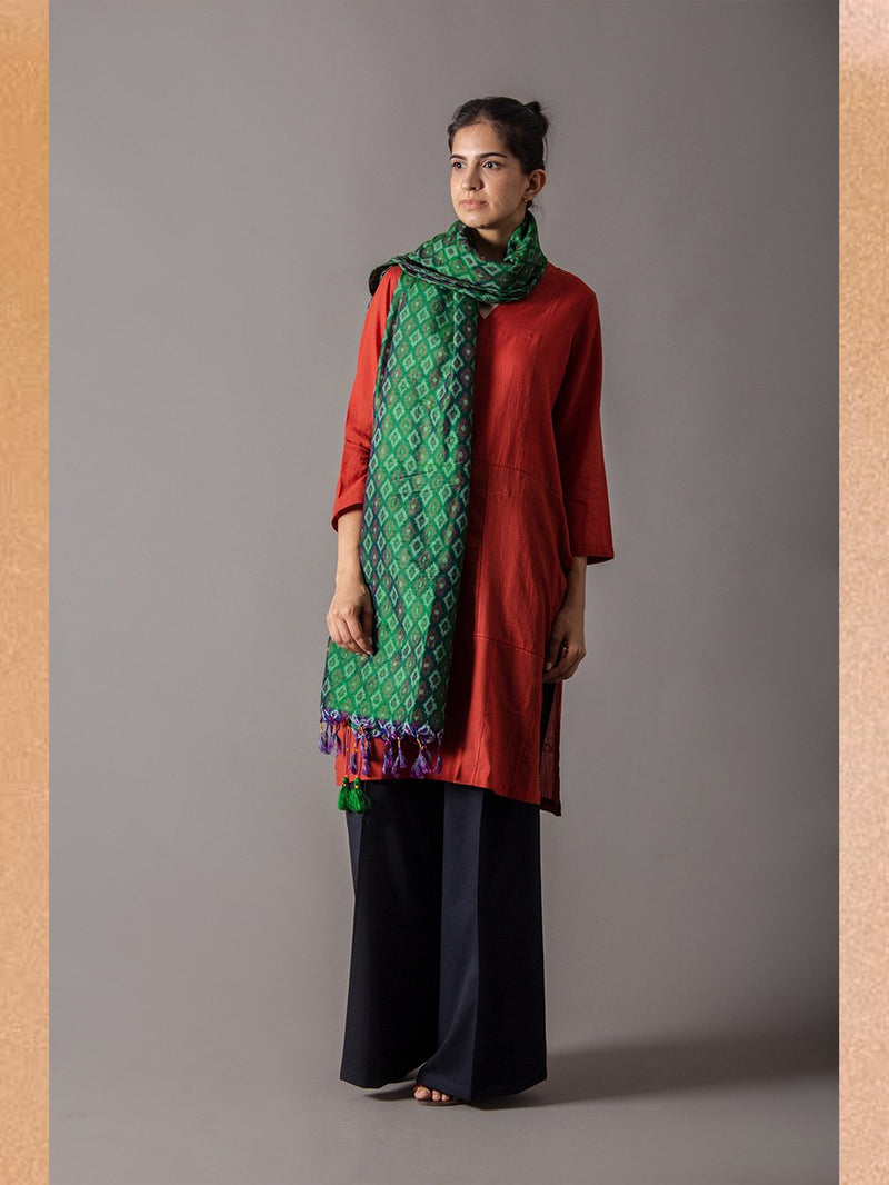 SUKETDHIR   I   SD Andaz V Neck Kurta | Cotton Mul | Rust Embroidery - Shop Cult Modern