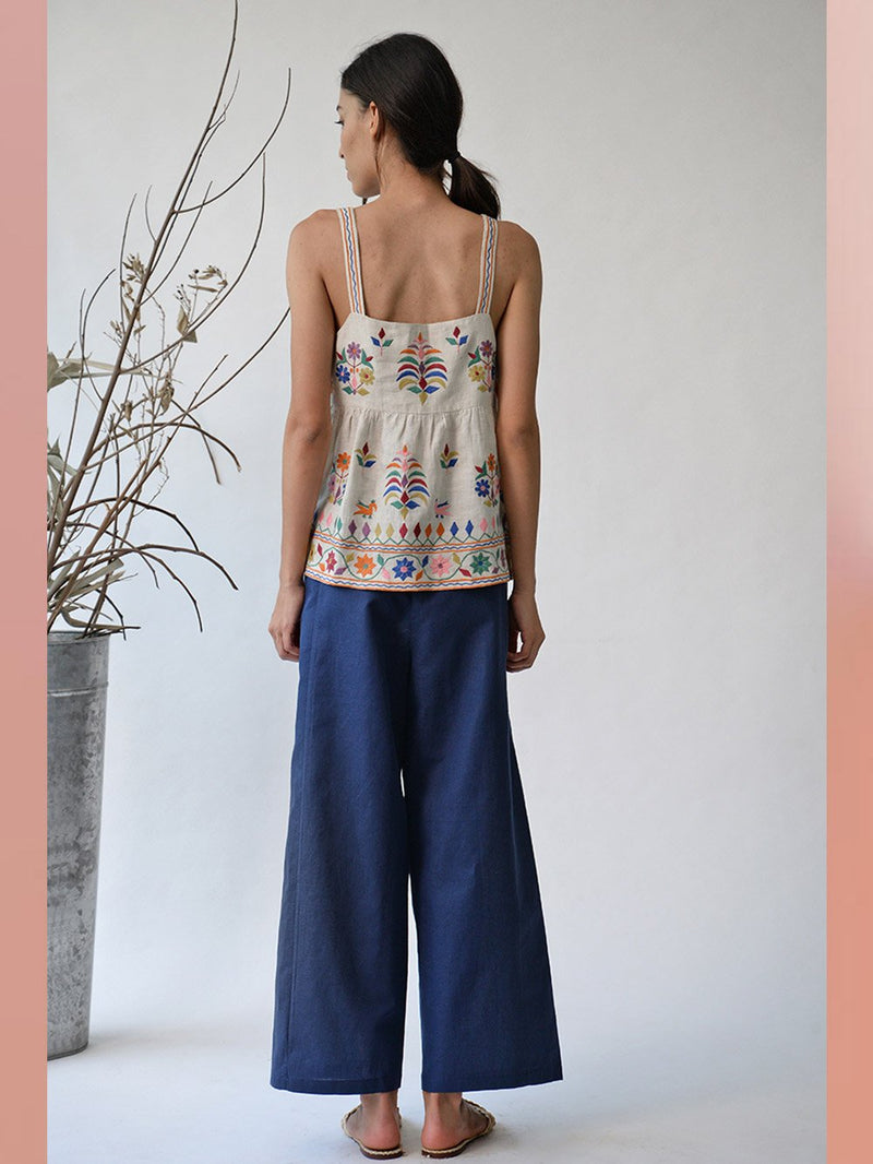 UMBAR by Payal Pratap   I   Top Mudra   I   A Head Turning Sleeveless Embroidered Top With Subtle And Special Multicolour Threadwork Flora And Fauna From The Kutch Region  I  A Summer Essential For When The Mercury Really Starts To Rise - Shop Cult Modern
