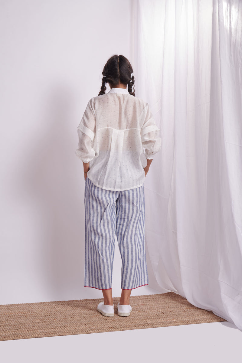 The Plavate I Ostrov Hang Loose Co-ord Set Silk White with Blue Daily Collection AW22-27 - Shop Cult Modern