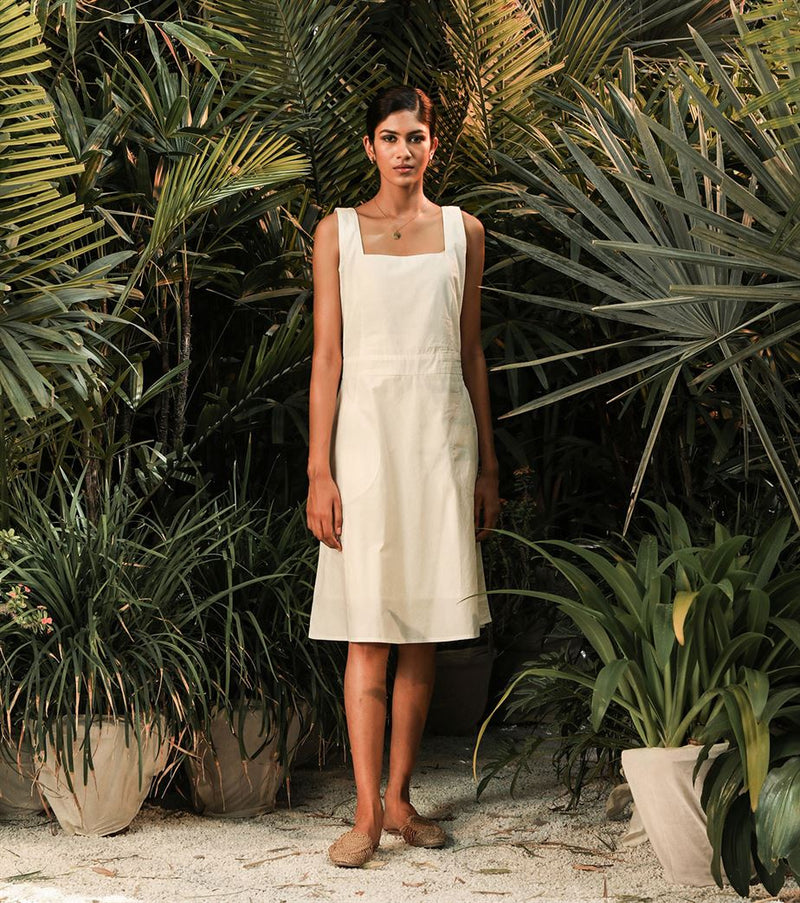 Khara Kapas   -   Ocean Pearl White sleeveless fit & flare dress - Another Day in Paradise - Shop Cult Modern