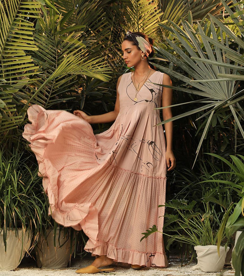 Khara Kapas   -   Whispering Winds Pink floral tiered dress - Another Day in Paradise - Shop Cult Modern