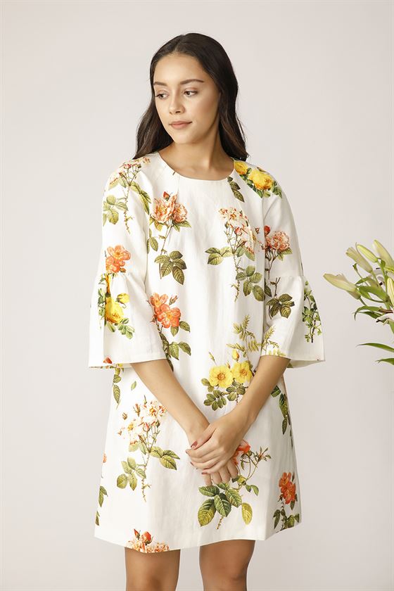 Payal Pratap   -  Ecru  Netted Floral Dress  Morning Glory - Shop Cult Modern