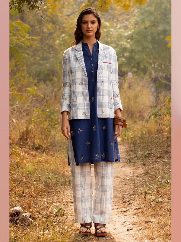 Payal Pratap   -   Blazer Norah  I  Mitered Check Blazer With Embroidery All Over - Shop Cult Modern