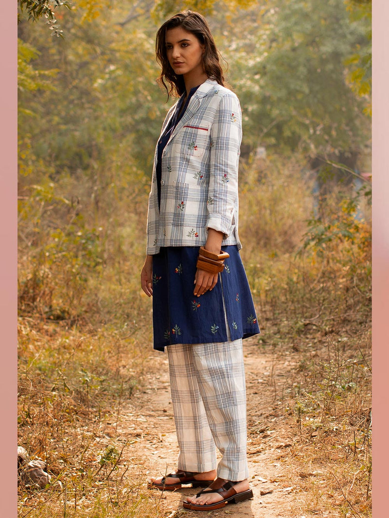 Payal Pratap   -   Blazer Norah  I  Mitered Check Blazer With Embroidery All Over - Shop Cult Modern