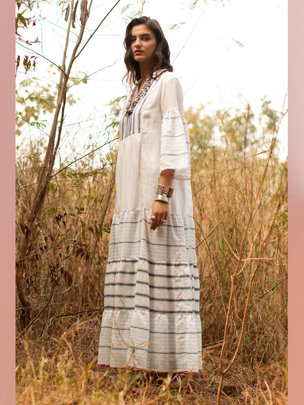 Payal Pratap   -   Dress Davis  I  Tiered Dress With Contrasting Yoke And Hand Detailing - Shop Cult Modern