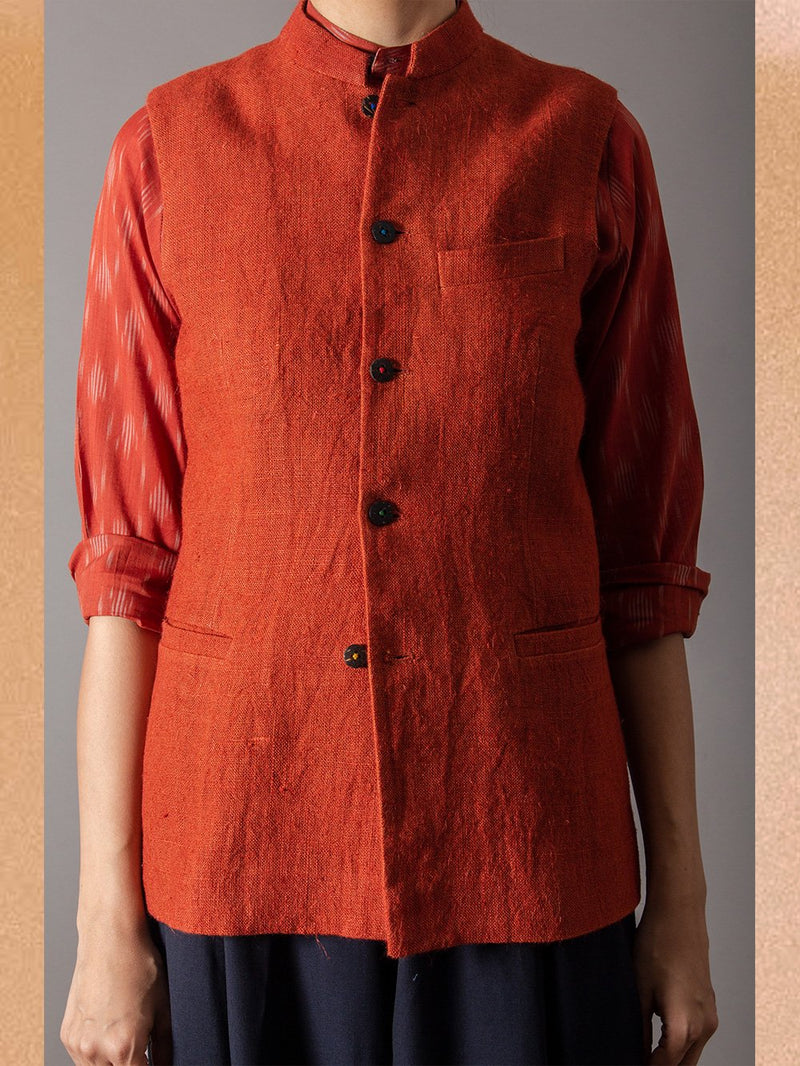 SUKETDHIR   I   SD Shaan Gilet | Heavy Linen | Rust - Shop Cult Modern