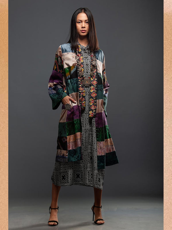 Sanskar by Sonam Dubal - Silk Ikat Paneled Short Kimono - Shop Cult Modern