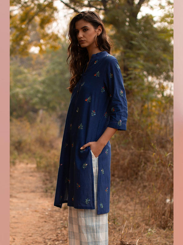 Payal Pratap   -   Tunic Rainey  I  Band Collar Tunic With Embroidery All Over - Shop Cult Modern