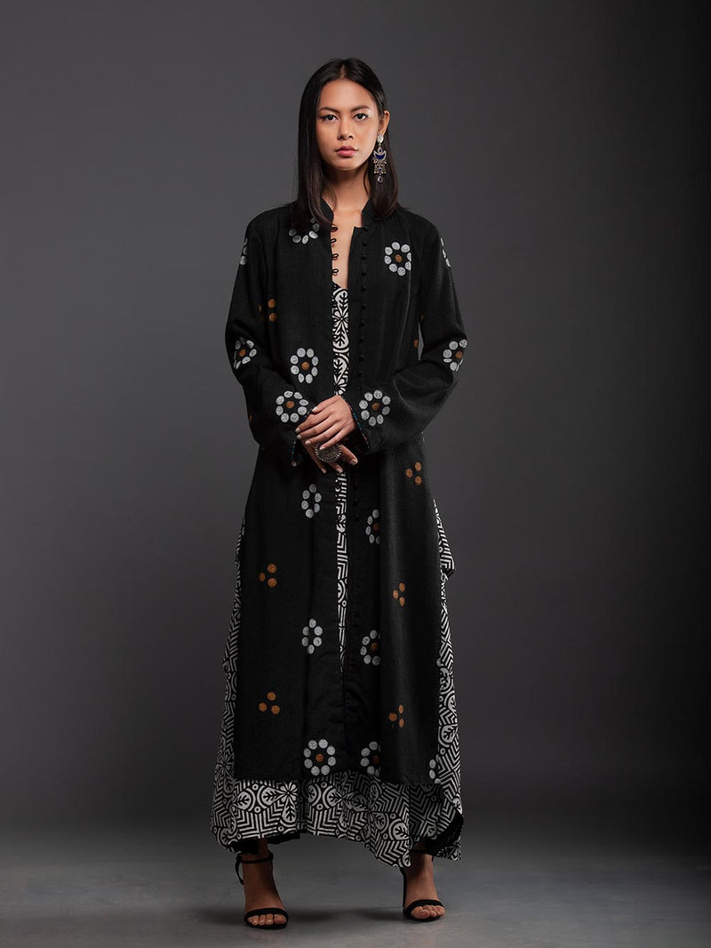 Sanskar by Sonam Dubal - Black T-Sen Dotted Long Coat - Shop Cult Modern