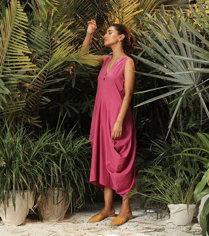 Khara Kapas   -   Unfurling Petal Pink side cowl dress - Another Day in Paradise - Shop Cult Modern