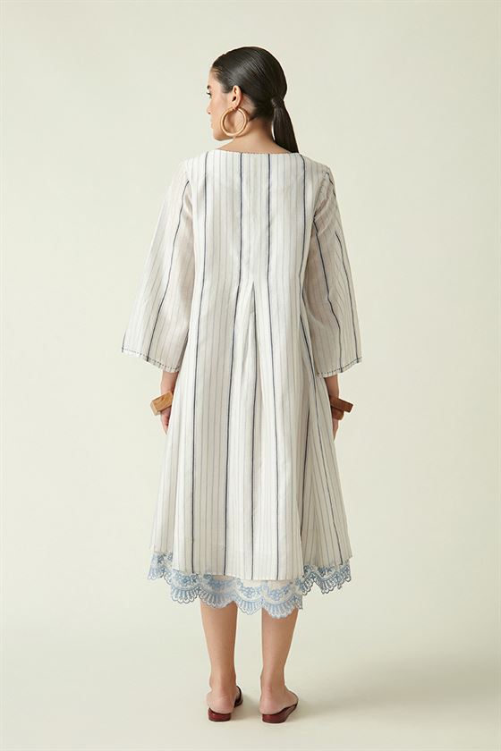 Payal Pratap   I   Rosedale Winter Box Pleat Dress with Slip (2Pcs) Cotton Silk Handloom Ecru Transition Edit 4SB-116A - Shop Cult Modern