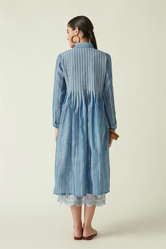 Payal Pratap   I   Kitsilano Point Grey Robbie Pleated Dress with Slip (2Pcs) Cotton Silk Handloom Light Blue Transition Edit 4SB-118 - Shop Cult Modern