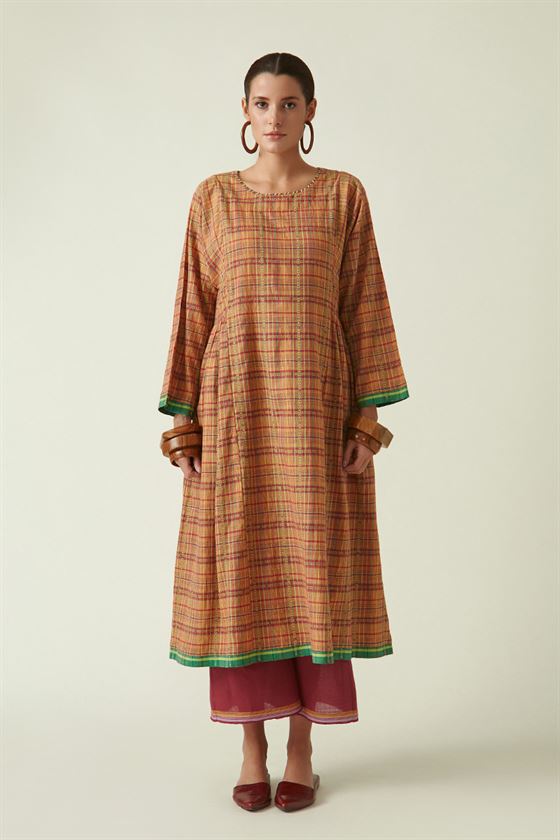 Payal Pratap   I   Winners Coprinus Panelled Dress Cotton Handloom Mustard Transition Edit 4T-12 - Shop Cult Modern