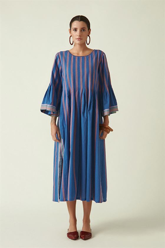 Payal Pratap   I   West Bay Carica Stripe Dress Cotton Handloom Blue Stripe Transition Edit 4T-13A - Shop Cult Modern