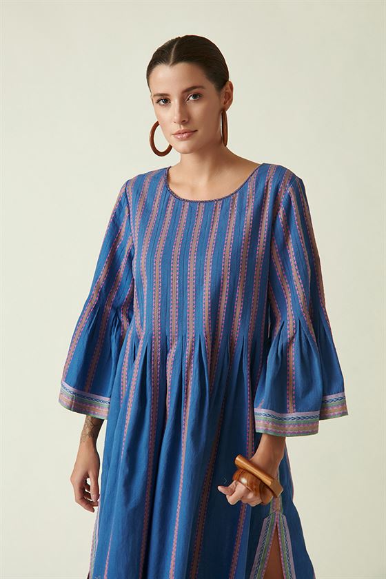 Payal Pratap   I   West Bay Carica Stripe Dress Cotton Handloom Blue Stripe Transition Edit 4T-13A - Shop Cult Modern