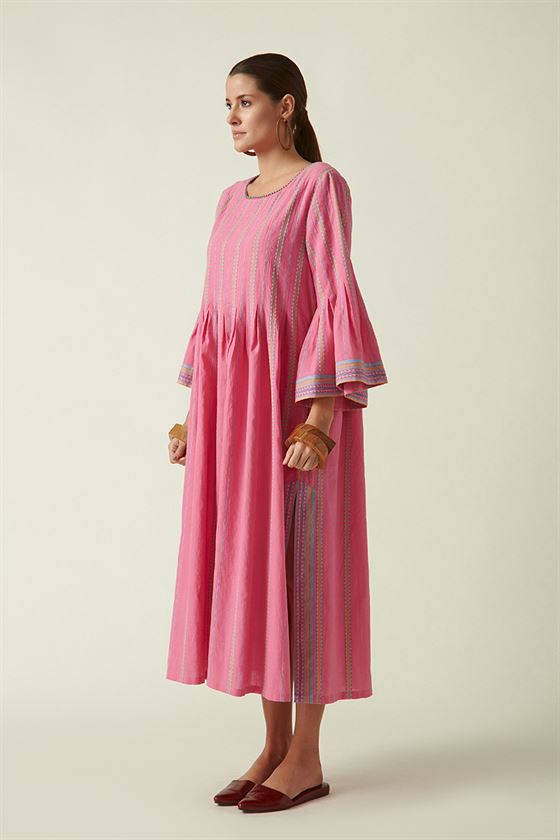 Payal Pratap   I   Vaughan Amanita Wide Sleeve Dress Cotton Handloom Pink Transition Edit 4T-13B - Shop Cult Modern