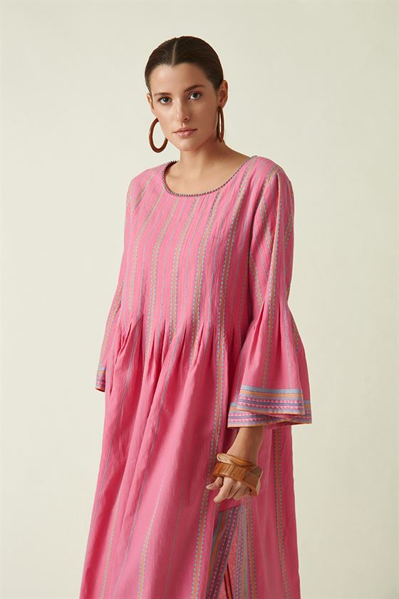 Payal Pratap   I   Vaughan Amanita Wide Sleeve Dress Cotton Handloom Pink Transition Edit 4T-13B - Shop Cult Modern