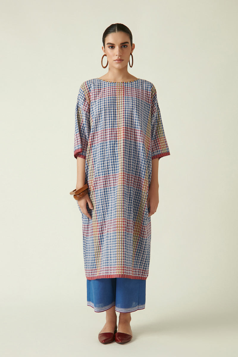 Payal Pratap   I   Arbutus Pesser Free Size Dress Cotton Handloom Blue Transition Edit 4T-17A - Shop Cult Modern